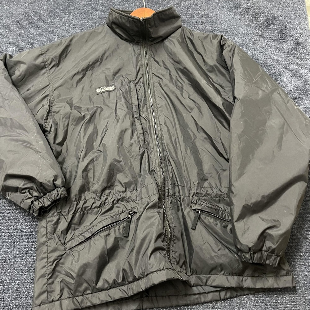 Columbia Jacket Mens Large Black Fleece Lined Full Zip Windbreaker Outdoors‎